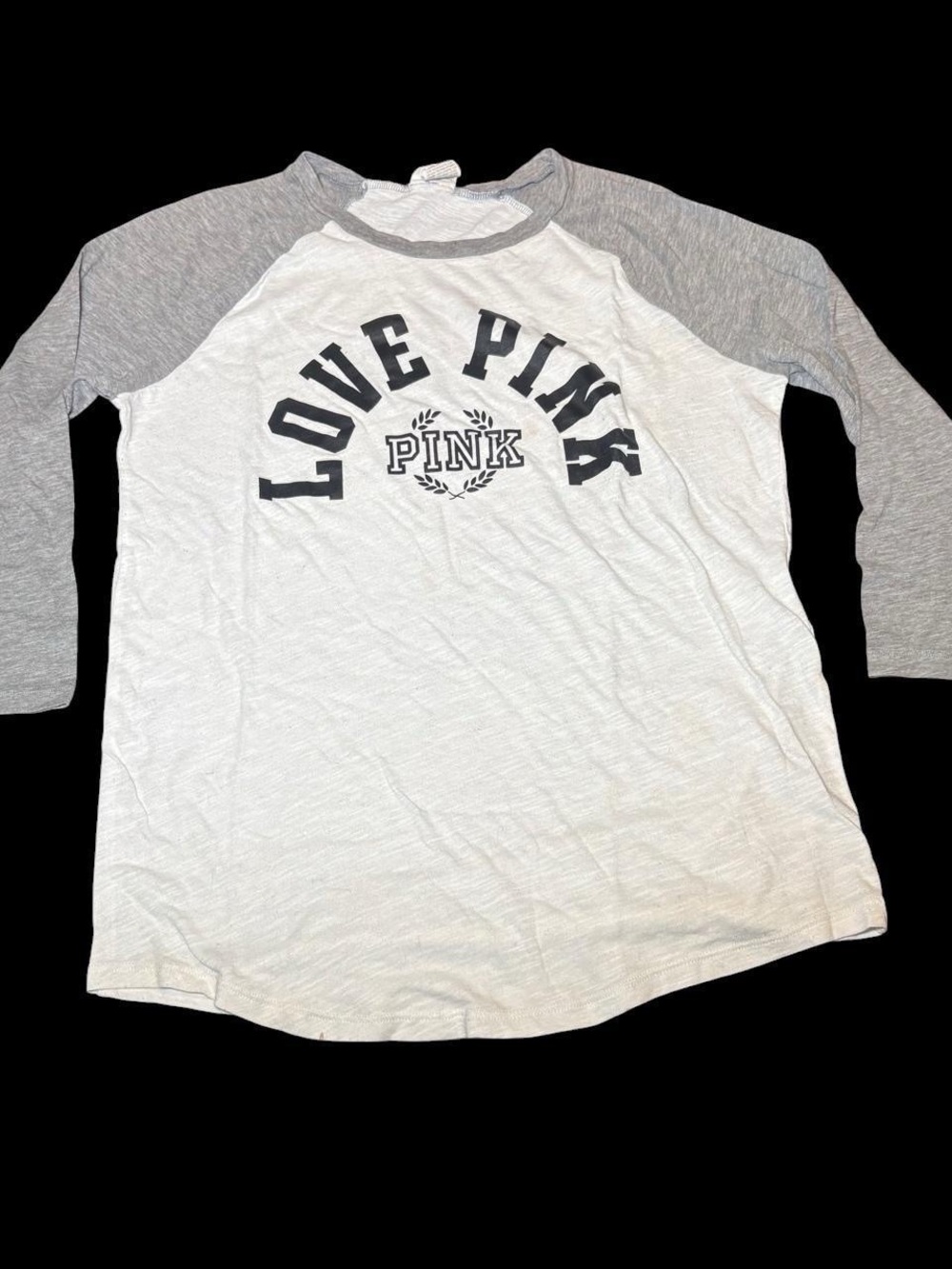 Victoria's Secret PINK White & Gray Long Sleeve Raglan Tee
